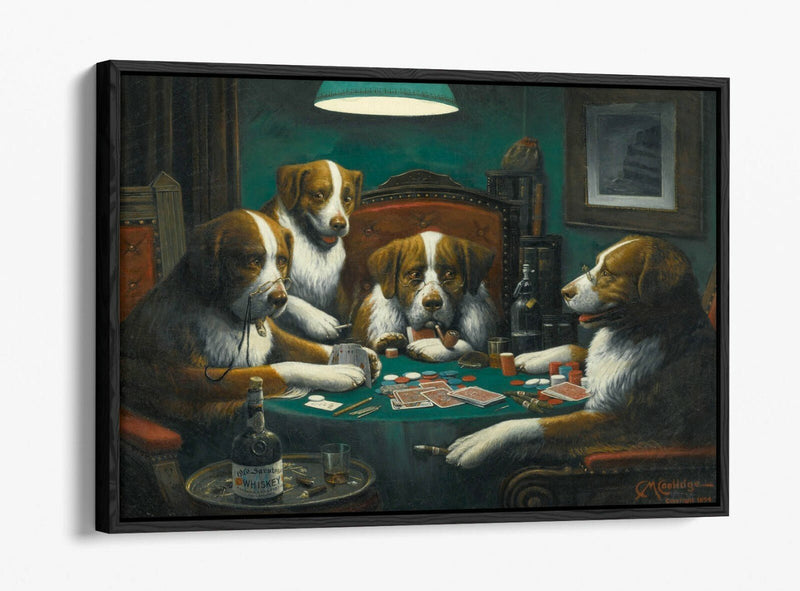 Dogs Playing Cards Art - Handmade Canvas Wall Art | Poker Game Print, Float Effect