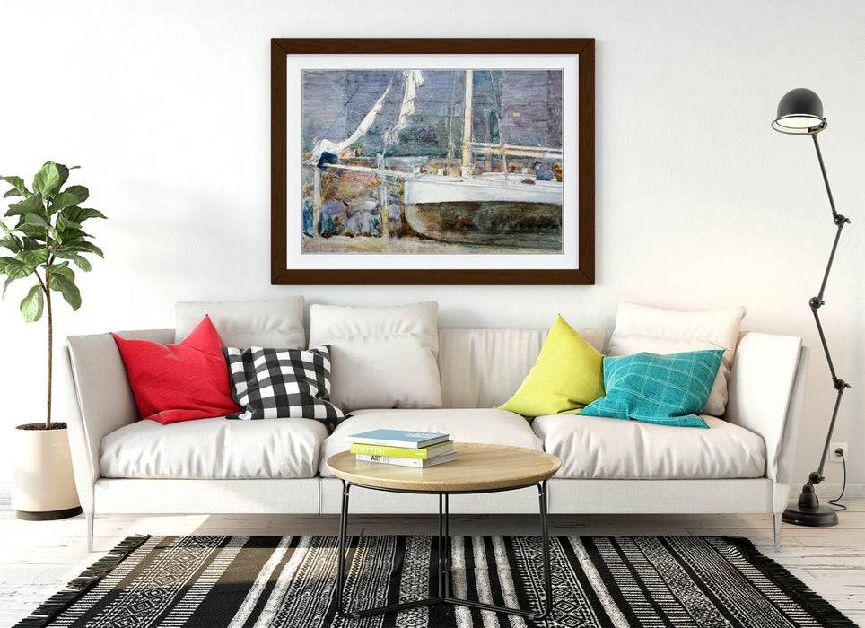 Framed Wall Art - Childe Hassam Drydock Gloucester Print | Handmade Wood Grain Frame