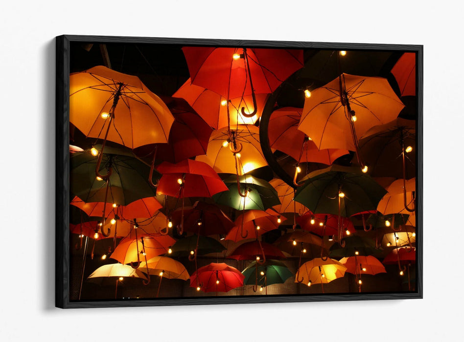 Canvas Art Print - Night Time Photography Umbrella Sky Lights | Float Effect Frame