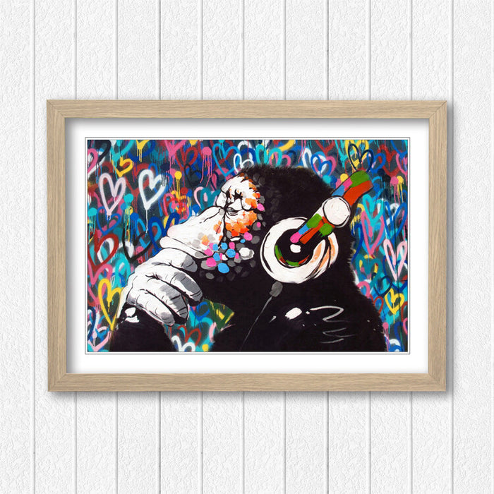MONKEY DJ BANKSY LOVE WALL STREET ART FRAMED POSTER PICTURE PRINT ARTWORK