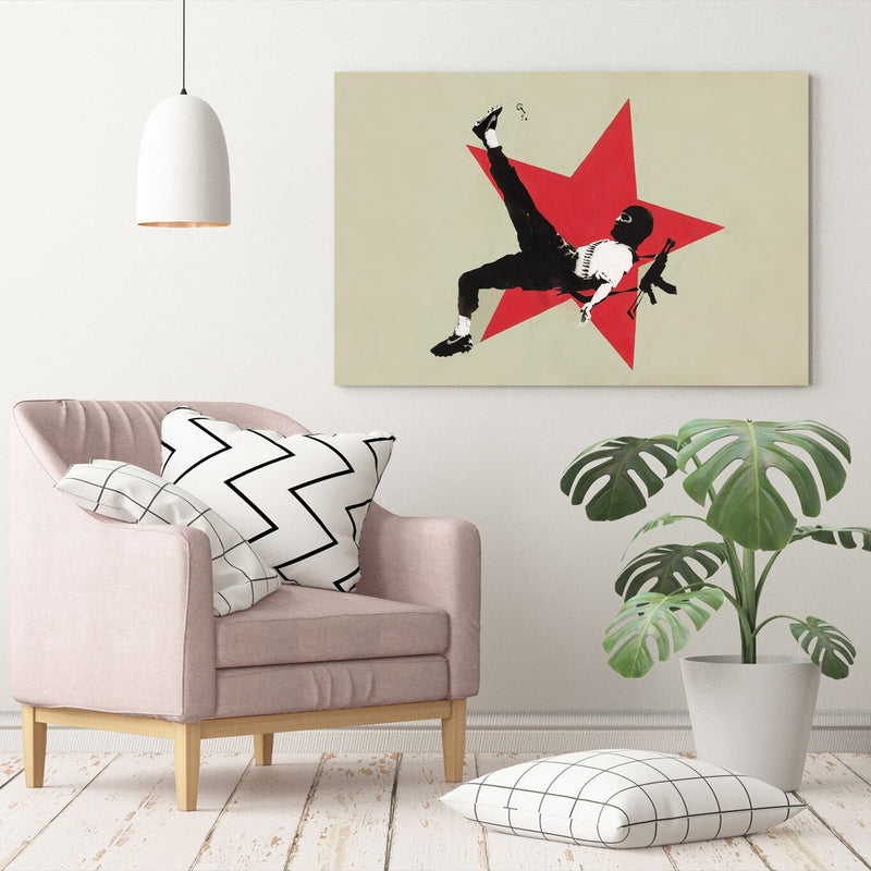 Canvas Wall Art - Banksy Style Football Graffiti Print | Red Star Urban Decor