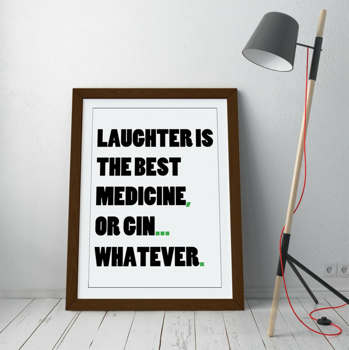 "GIN IS THE BEST MEDICINE" KITCHEN QUOTE SLOGAN -FRAMED WALL ART PICTURE PRINT