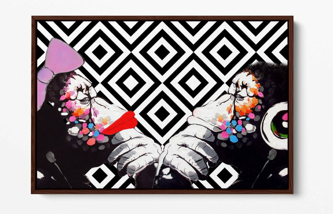 BANKSY MONKEY THINKERS DUO -FLOAT EFFECT CANVAS WALL ART PIC PRINT- BLACK WHITE