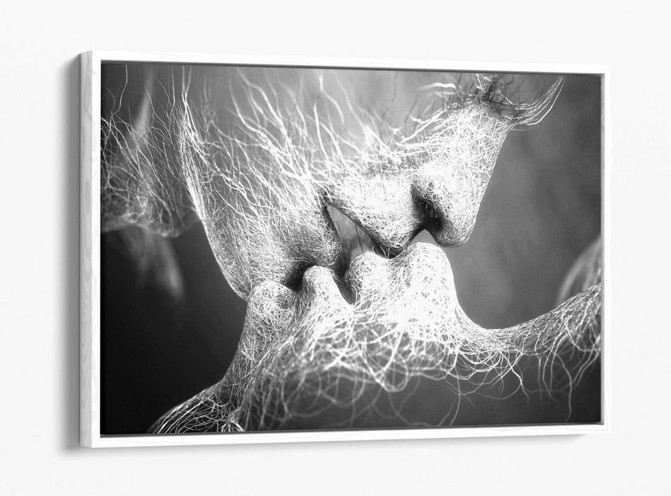 Float Effect Canvas Art – Lovers Kiss Black and White Graffiti Wall Decor