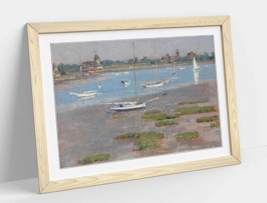 Framed Wall Art - Theodore Robinson Riverside Yacht Club Poster Print With Wood Grain Frame
