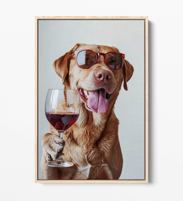 Dog Canvas Art – Funny Dog Portrait With Sunglasses | Wine Float Effect Print