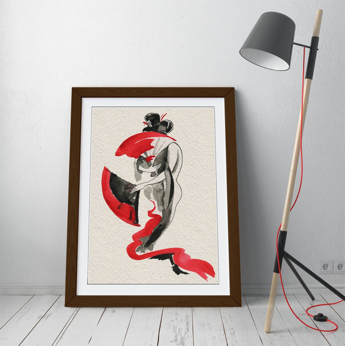 Geisha Wall Art – Japanese Style Poster Framed Art Print With Woodgrain Frame Design
