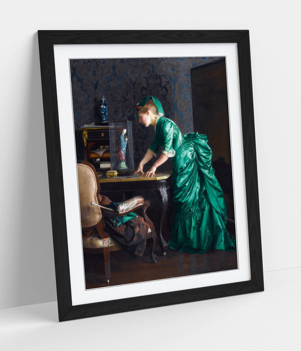 Framed Wall Art Featuring William McGregor Paxton Green Dress Painting – Matte Paper Print