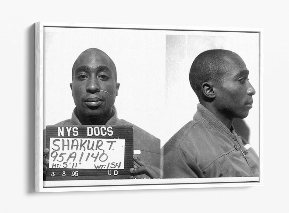 TUPAC MUGSHOT 1 -FLOAT EFFECT CANVAS WALL ART PIC PRINT- BLACK & WHITE