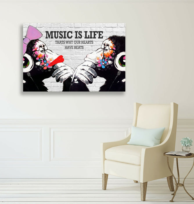 MONKEY DJ BANKSY MUSIC IS LIFE CANVAS STREET WALL ART PRINT ARTWORK GORILLA
