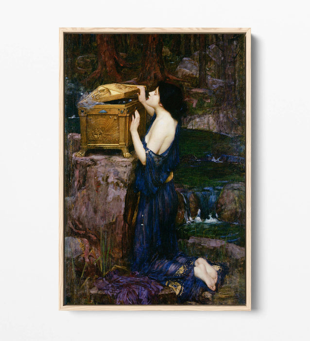 JOHN WILLIAM WATERHOUSE PANDORA-FLOAT EFFECT CANVAS WALL ART PIC PRINT-GREEN