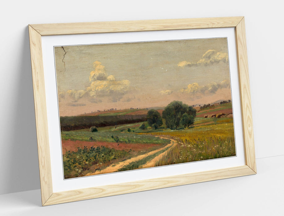 Framed Art Poster - Landscape Field Road Painting | Handmade UK Wall Art Print