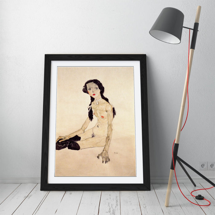 Framed Art Poster Featuring Egon Schiele Sitting Girl | UK Handmade Frame Decor