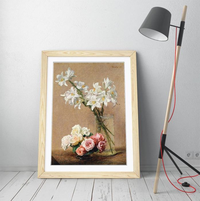 Framed Wall Art - Roses And Lilies Print | Handmade UK Frame, Matte Poster