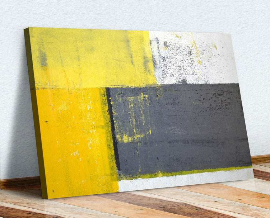 Canvas Wall Art - Yellow Grey Abstract Framed Canvas Artwork 30mm Deep Frame