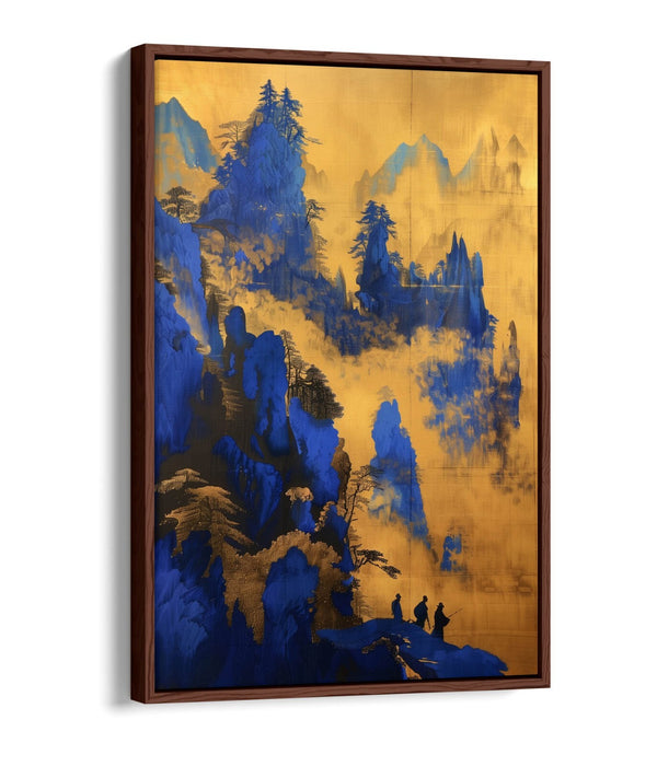 Canvas Wall Art - Blue Yellow Foggy Forest Cliff Landscape Float Effect Print