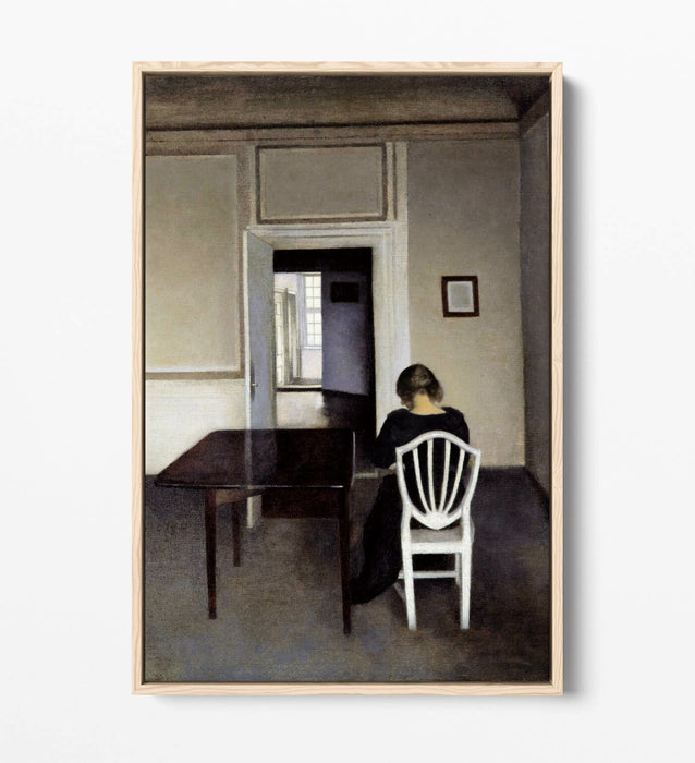 VILHELM HAMMERSHOI INTERIOR WITH IDA -FLOAT EFFECT CANVAS WALL ART PICTURE PRINT