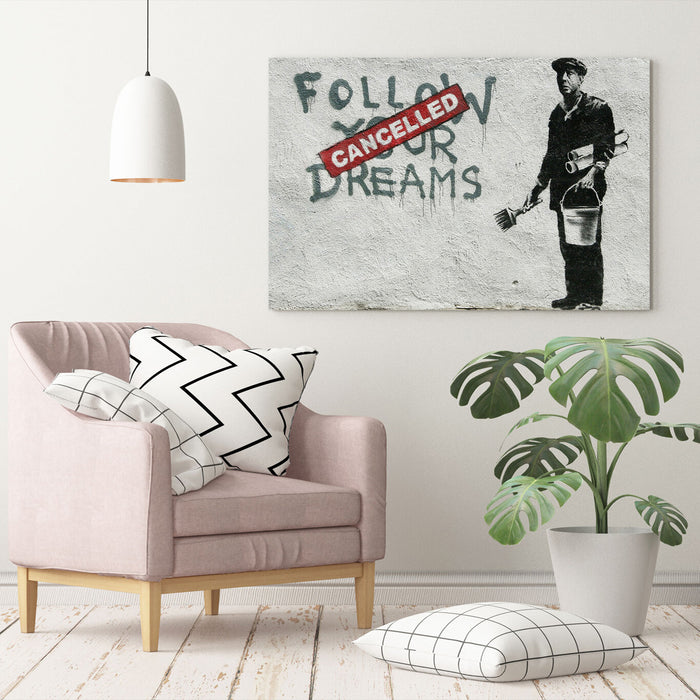BANKSY - FOLLOW YOUR DREAMS CANCELLED CANVAS WALL ART PRINT ARTWORK GRAFFITI