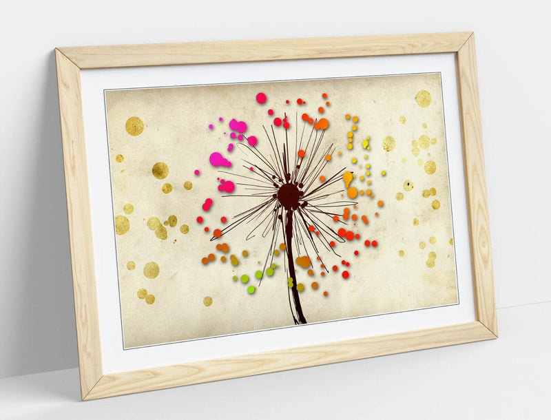 Dandelion Art Print - Colorful Floral Print Framed Wall Art | Ready To Hang Picture
