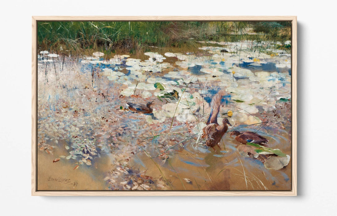 Canvas Wall Art - Bruno Liljefors Wild Ducks Painting | Float Effect Canvas Print