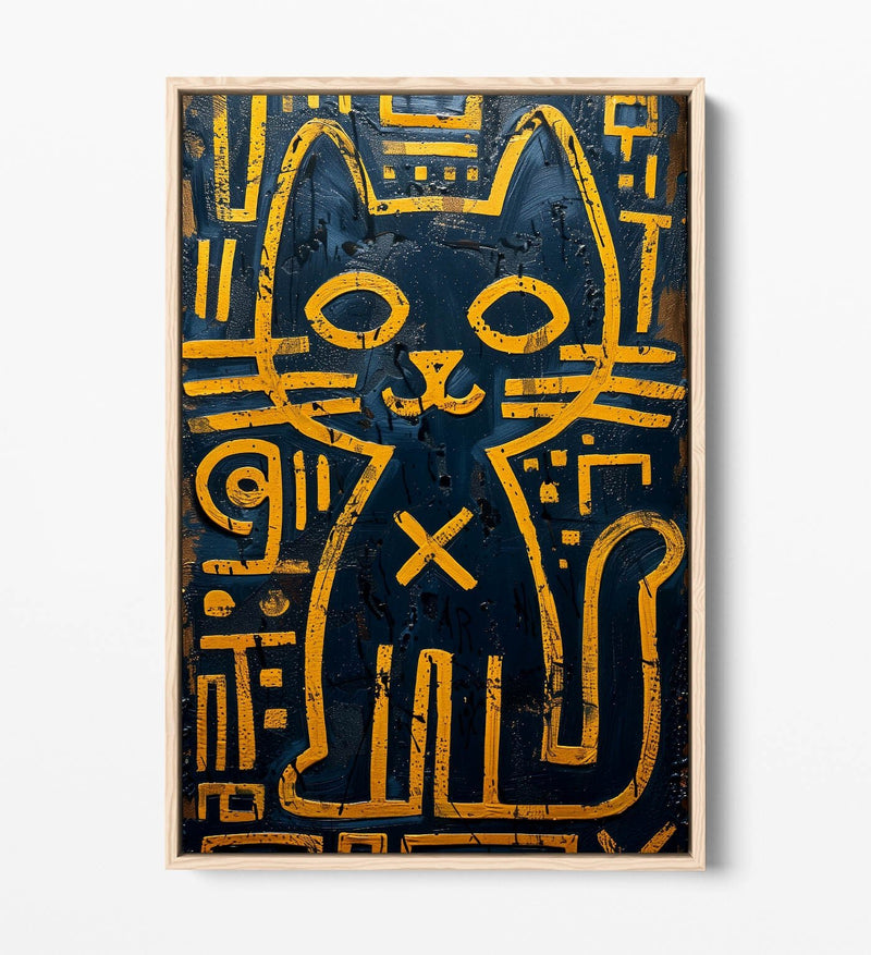 Graffiti Canvas Art – Yellow Cat Print on Float Frame Canvas Wall Decor