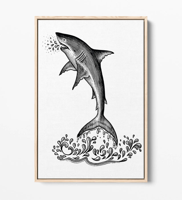 Shark Canvas Wall Art - Float Effect Ocean Animal Print On MDF Frame