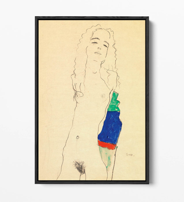 Float Effect Canvas Art - Egon Schiele Standing Female Nude on Handmade Canvas