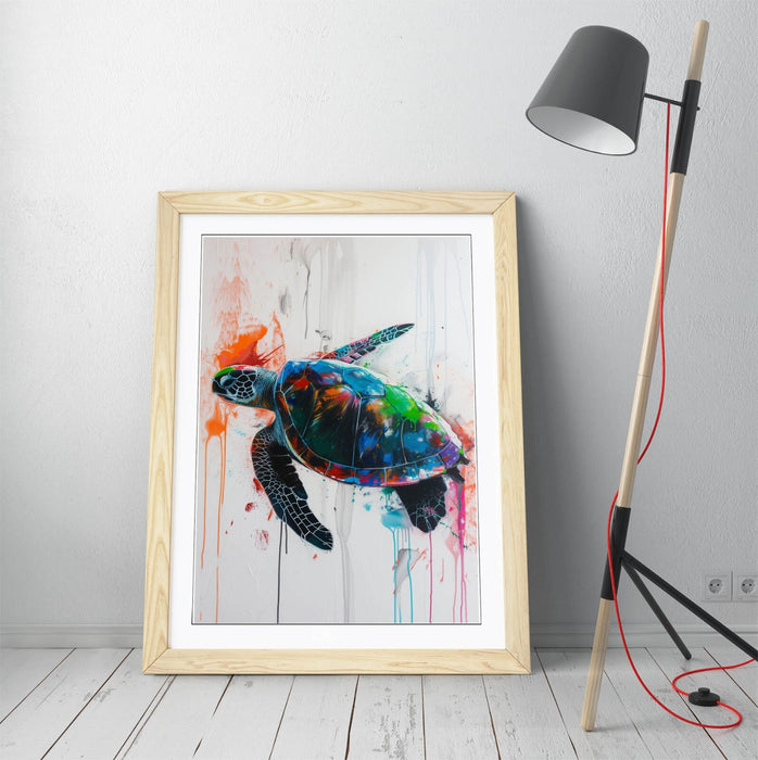 Turtle Wall Art - Framed Splash Art Turtle Print | UK Handmade Frames, Matte Paper