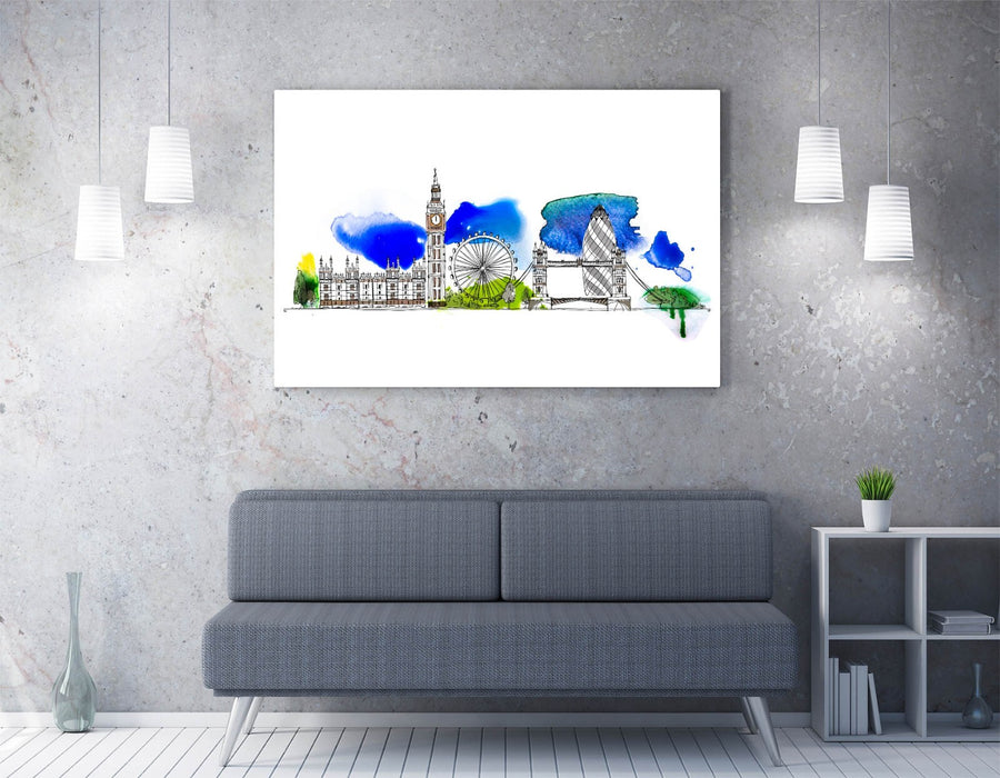 London Cityscape Canvas - Handmade Watercolour Wall Art With Vibrant Colour Print