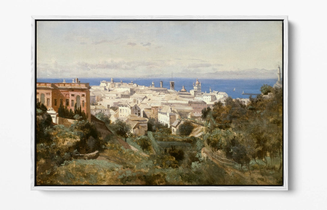 CAMILLE COROT, VIEW OF GENOA -FLOAT EFFECT CANVAS WALL ART PRINT