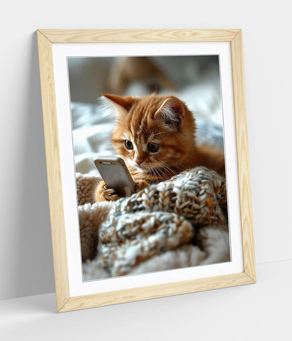 Ginger Kitten Wall Art – Framed Funny Cat Phone Print on Matte Paper