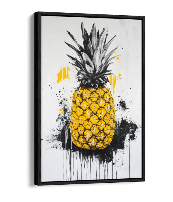 Canvas Wall Art – Pineapple Black Splash Graffiti Style Float Effect Print on MDF Frame