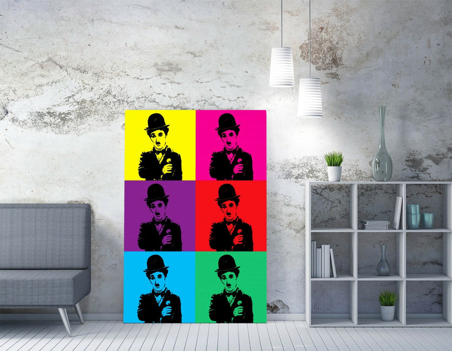 CHARLIE CHAPLIN COLOURFUL POP ART -CANVAS WALL ART PRINT ARTWORK FRAMED