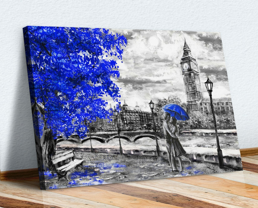 Canvas Wall Art London Big Ben Print – Handmade Blue Umbrella Artwork