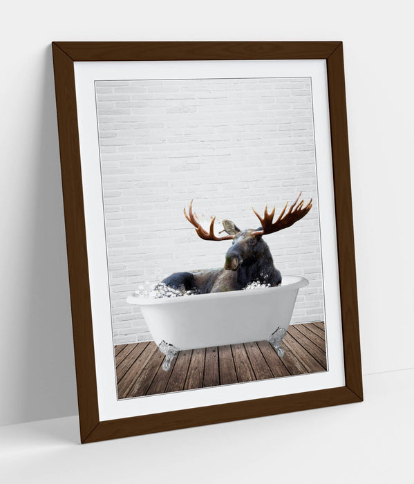 MOOSE IN BATHTUB -QUIRKY ART FRAMED POSTER PICTURE PRINT BATHROOM ARTWORK