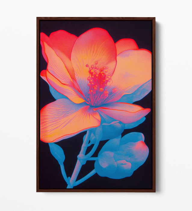 Contemporary Canvas Wall Art – Vibrant Blue Red Flower Print with Float Effect Frame