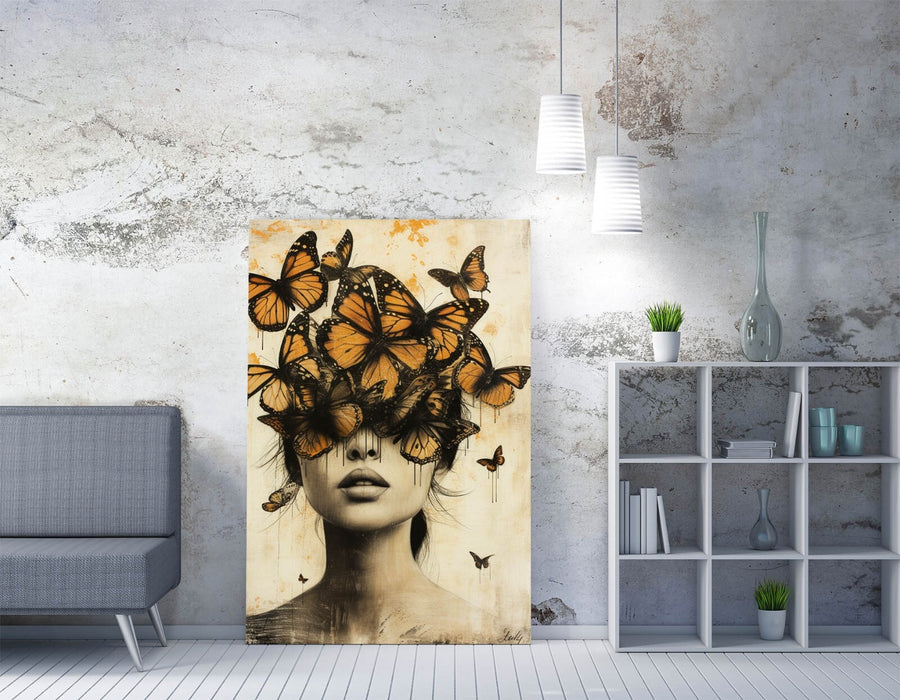 Butterfly Canvas Art - Handmade Woman Portrait Print | Vibrant Wall Decor