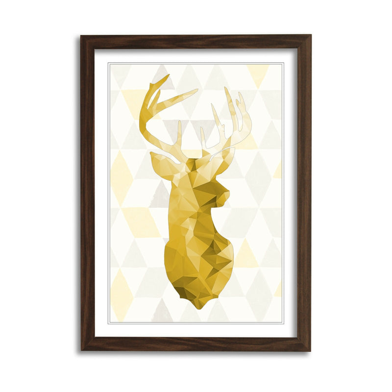 Framed Wall Art Print - Mustard Yellow Geometric Stag Head Artwork | Handmade UK