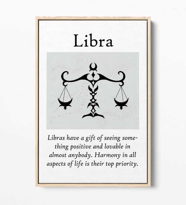 LIBRA STAR SIGN ZODIAC ASTROLOGY QUOTE -FLOAT EFFECT CANVAS WALL ART PRINT