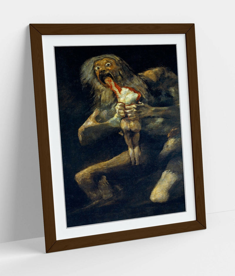 Framed Art Print – Francisco Goya, Saturn Devouring His Son Poster With Woodgrain Frame