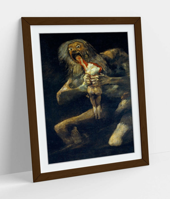 Framed Art Print – Goya Saturn Devouring His Son Poster With Woodgrain Frame