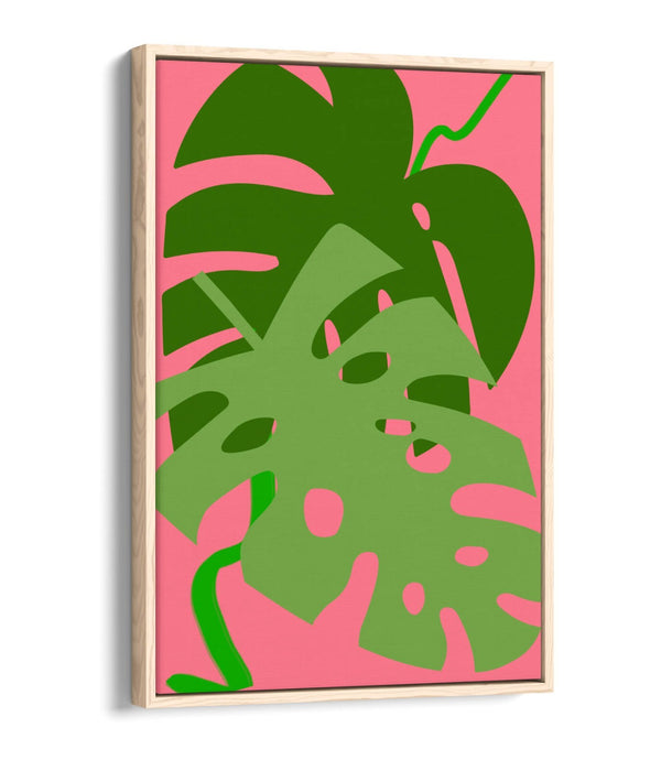 MONSTERA LEAVES BOTANICAL TRENDY MINIMALIST -FLOAT EFFECT CANVAS WALL ART PRINT