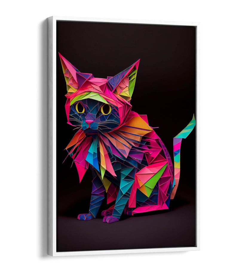 Origami Cat Canvas - Multi Colour Float Effect Premium Wall Art Print