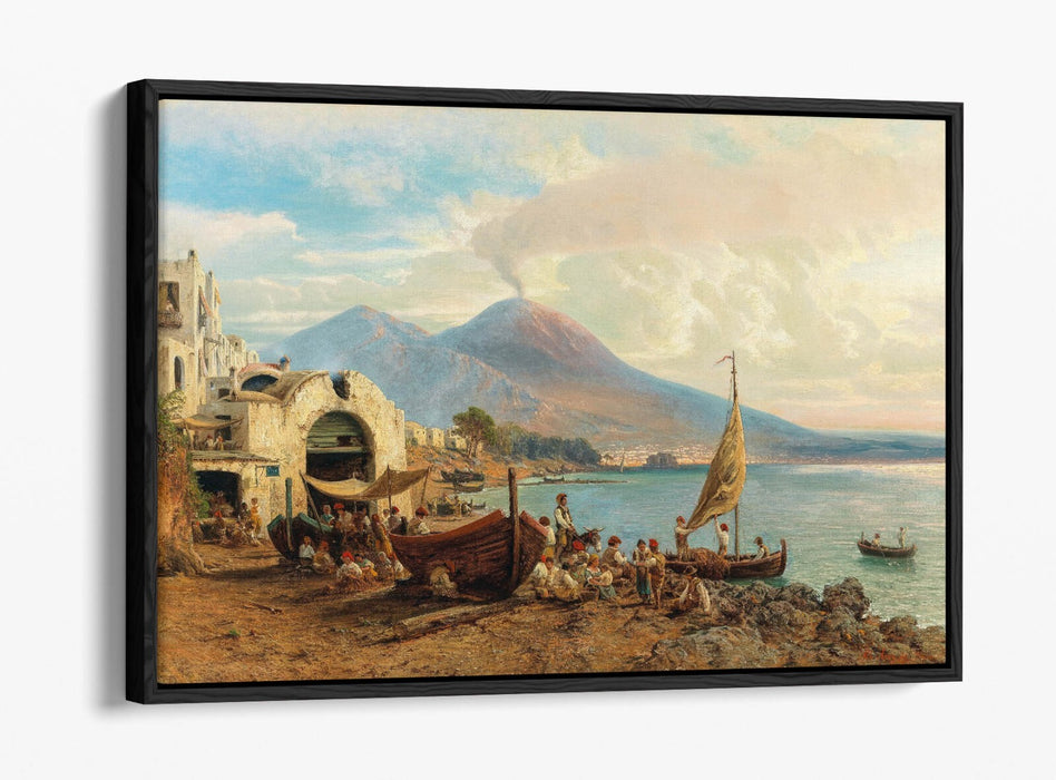 Canvas Wall Art Print – Albert Arnz Fisherman in Bay of Naples | Float Effect
