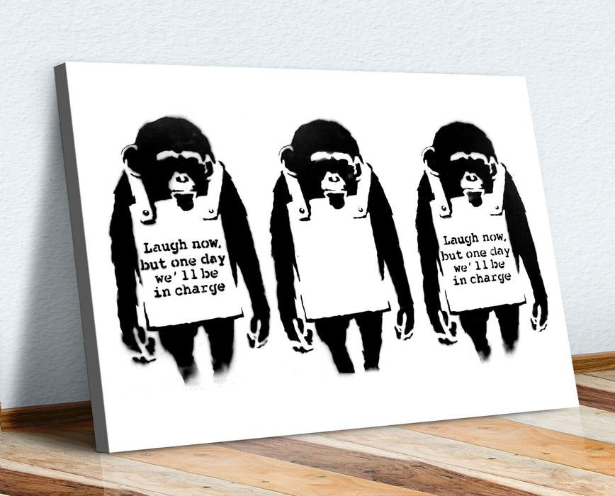 BANKSY Laugh Now CANVAS WALL ART PRINT STREET ARTWORK FRAMED