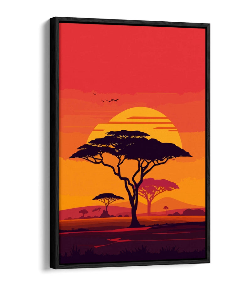 Canvas Wall Art - Sunset Safari Tree Float Effect Premium Canvas Print