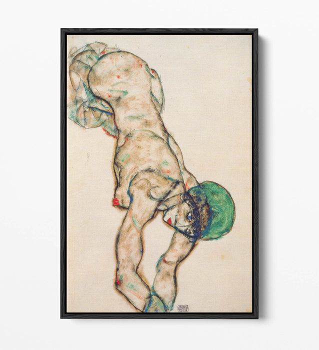 EGON SCHIELE, FEMALE NUDE WITH GREEN HOOD-FLOAT EFFECT CANVAS WALL ART PIC PRINT