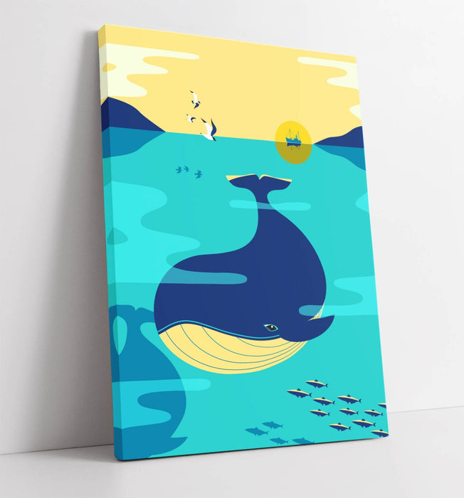 Blue Whale Canvas – Minimalist Ocean Wall Art | Handmade Premium Varnish Finish