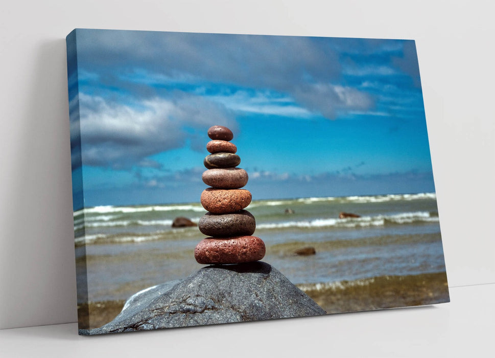 Stacked Zen Stones Canvas – Beach Wall Art | Seashore Print | Handmade Home Decor