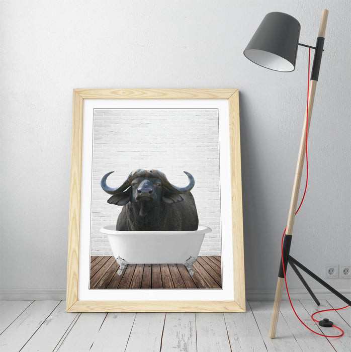 WATER BUFFALO IN BATHTUB -QUIRKY ART FRAMED POSTER PICTURE PRINT BATHROOM